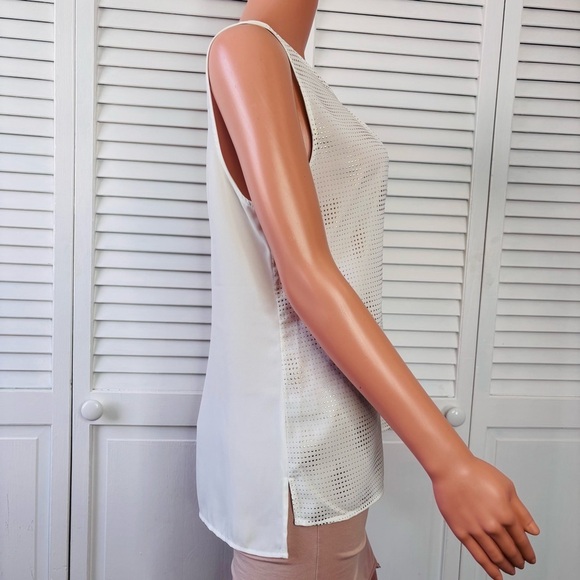 CALVIN KLEIN Off White Gold Studded Sleeveless V-Neck Blouse Size Medium - Picture 4 of 8